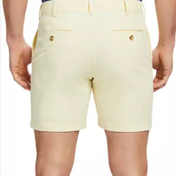 Yellow Izod Saltwater Men Shorts Size 36 Inseam 7 Preppy Chino Flat Front - Picture 2 of 4